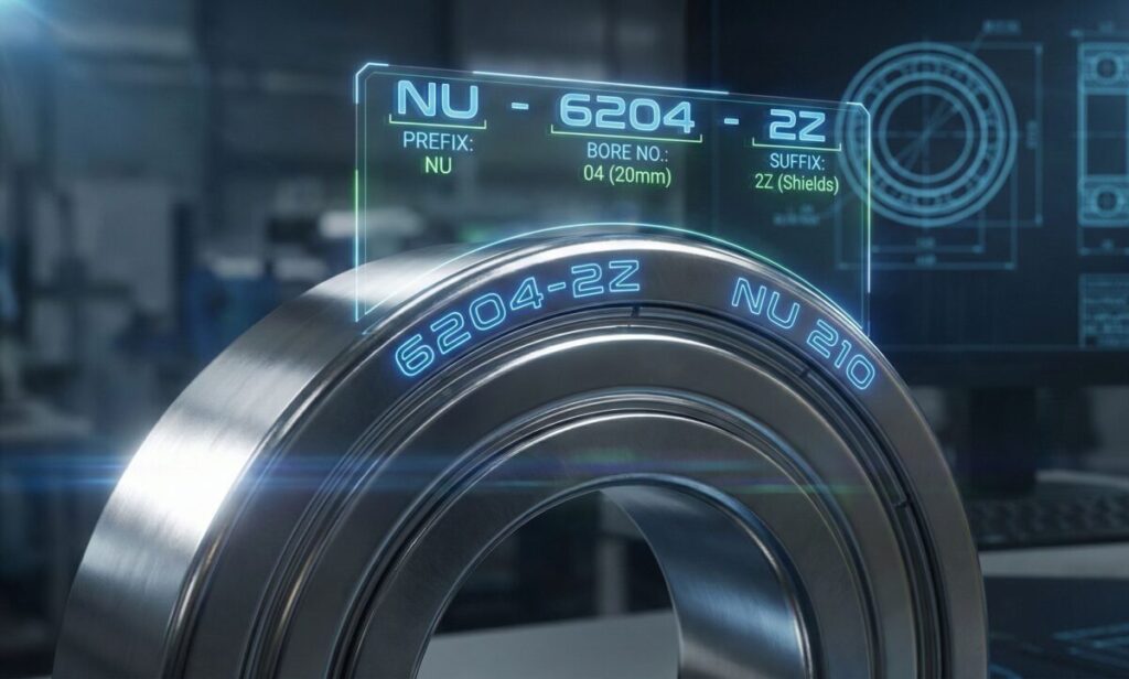 깊은 홈 볼 베어링과 호칭 번호 각인 부위