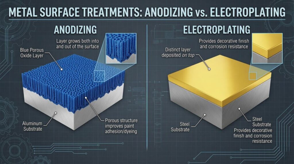 아노다이징, 전기도금 비교 이미지
